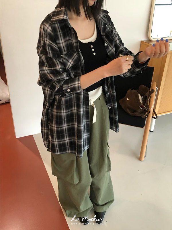 格紋襯衫口袋外套